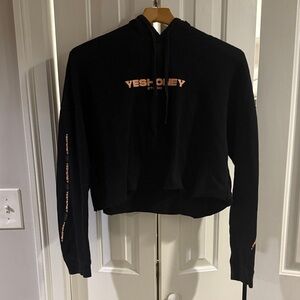 Black Cropped Hoodie with Pink Text